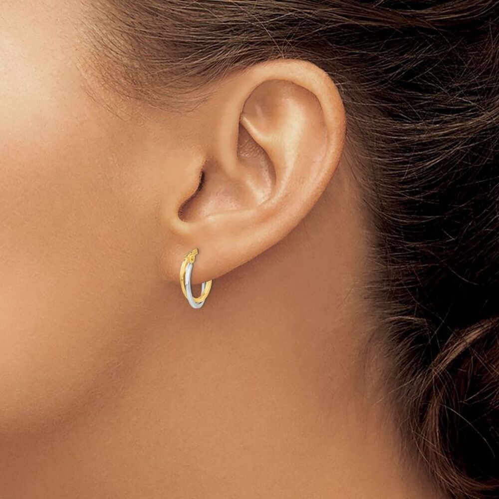14K Gold Two Tone Hoop Earrings for Women - Picture 5 of 5